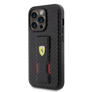 Ferrari iPhone 15 Pro Case Grip Stand Carbon Cover Black