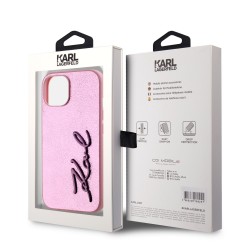 Karl Lagerfeld iPhone 15 Hülle Case Metal Signature Rosa Pink