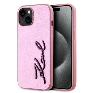 Karl Lagerfeld iPhone 15 Hülle Case Metal Signature Rosa Pink