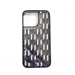 Karl Lagerfeld iPhone 14 Pro Max Case Monogram Liquid Glitter Black