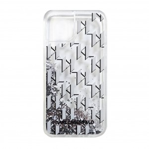 Karl Lagerfeld iPhone 15 Case Monogram Liquid Glitter Silver