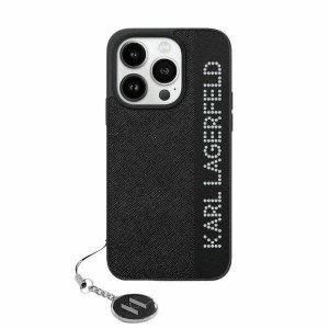Karl Lagerfeld iPhone 15 Pro Hülle Case Rhinestones Charm Saffiano Schwarz