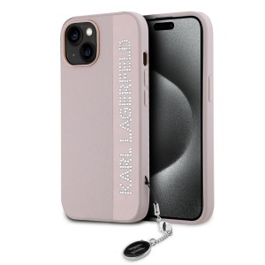 Karl Lagerfeld iPhone 14 Pro Max Case Rhinestones Charm Saffiano Pink