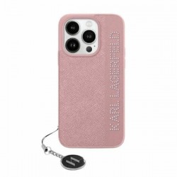 Karl Lagerfeld iPhone 15 Pro Hülle Case Rhinestones Charm Saffiano Rosa
