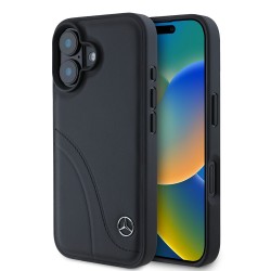 Mercedes iPhone 16 Hülle Case Cover Echtleder Curved Schwarz