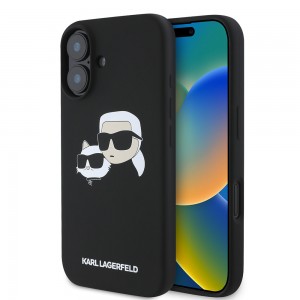 Karl Lagerfeld iPhone 16 Hülle Case MagSafe Silikon Karl Choupette Schwarz