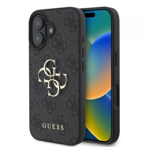 Guess iPhone 16 Case Big 4G Metal Logo Cover Black