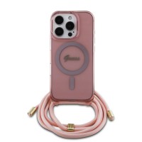 Guess iPhone 16 Pro Max Hülle Case Crossbody Cord MagSafe Rosa Pink