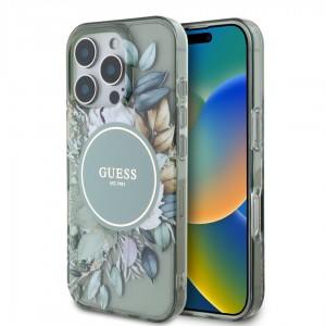 Guess iPhone 16 Pro Max Flowers MagSafe Case Green