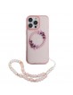 Guess iPhone 16 Pro Case MagSafe Flowers Pearl Strap Pink