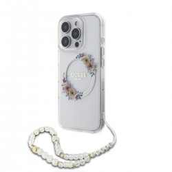 Guess iPhone 16 Pro Case MagSafe Flowers Pearl Strap