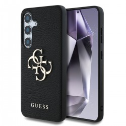 Guess Samsung S25 Plus Hülle Case Grained Big 4G Metalllogo Schwarz