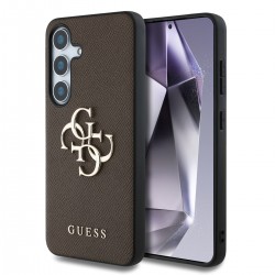 Guess Samsung S25 Hülle Case Grained Big 4G Metalllogo Braun