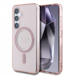 Guess Samsung S25 Hülle Case MagSafe Circle Glitter Rosa