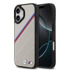 BMW iPhone 17 Hülle Case MagSafe Perforated M Tricolor Grau