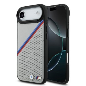 BMW iPhone 17 Air Hülle Case MagSafe Perforated M Tricolor Grau