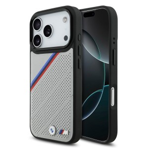BMW iPhone 17 Pro Hülle Case M Perforated MagSafe Tricolor Grau
