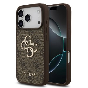 Guess iPhone 17 Pro Hülle Case Metal Big Logo 4G Braun