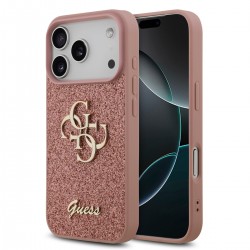 Guess iPhone 17 Pro Hülle Case Fixed Glitter Big 4G Logo Rosa