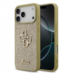 Guess iPhone 17 Pro Max Hülle Case Fixed Glitter Big 4G Logo Gold
