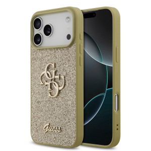 Guess iPhone 17 Pro Max Hülle Case Fixed Glitter Big 4G Logo Gold