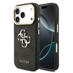 Guess iPhone 17 Pro Hülle Case 4G Metal Logo Edge Frame Schwarz