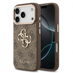 Guess iPhone 17 Pro Hülle Case 4G Metal Logo Edge Frame Braun
