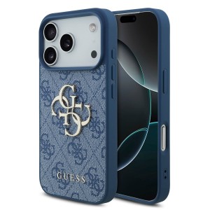 Guess iPhone 17 Pro Hülle Case Metal Big Logo 4G Blau