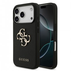 Guess iPhone 17 Pro Hülle Case Grained Big 4G Logo Schwarz