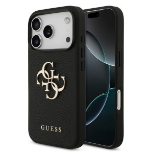 Guess iPhone 17 Pro Hülle Case Grained Big 4G Logo Schwarz