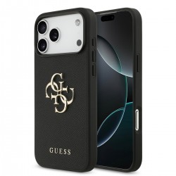Guess iPhone 17 Pro Max Hülle Case Grained Big 4G Logo Schwarz