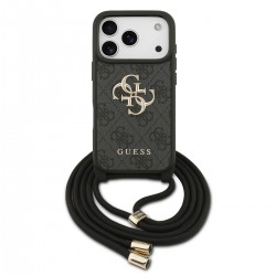 Guess iPhone 17 Pro Hülle Case Cord Stap Crossbody 4G Big Logo Schwarz