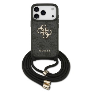 Guess iPhone 17 Pro Hülle Case Cord Stap Crossbody 4G Big Logo Schwarz