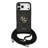Guess iPhone 17 Pro Max Hülle Case Cord Stap Crossbody 4G Big Logo Schwarz