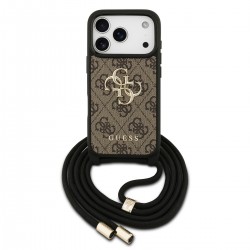 Guess iPhone 17 Pro Hülle Case Cord Stap Crossbody 4G Big Logo Braun