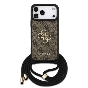 Guess iPhone 17 Pro Max Hülle Case Cord Stap Crossbody 4G Big Logo Braun