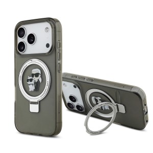 Karl Lagerfeld iPhone 17 Pro Hülle Case Ring Stand Karl Choupette MagSafe Schwarz