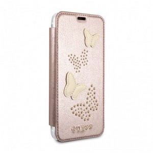 Guess iPhone X / XS Studs & Sparkle Tasche Book Case Cover Rosa Gold