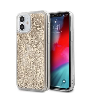Guess iPhone 12 mini Hülle Case Cover Gradient Liquid Glitter 4G Gold