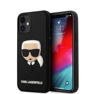 Karl Lagerfeld iPhone 12 mini Hülle Case 3D Rubber Karls Head Schwarz