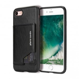 Pierre Cardin iPhone 8 Plus / 7 Plus Case Real Leather Card Slot Stand Black