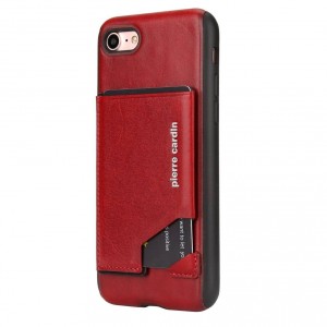 Pierre Cardin iPhone 8 Plus / 7 Plus Hülle Echtleder Kartenfach Stand Rot