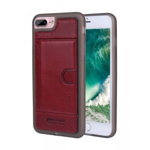 Pierre Cardin iPhone 8 Plus / 7 Plus Case Hülle Cover Echtleder Rot