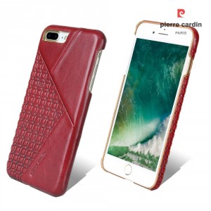 Pierre Cardin iPhone 8 Plus / 7 Plus Cover Case Real Leather Case Red