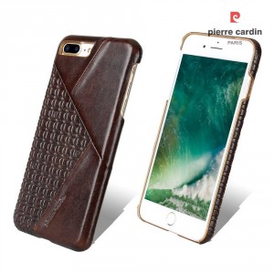 Pierre Cardin iPhone 8 Plus / 7 Plus Case Genuine Leather Dark Brown