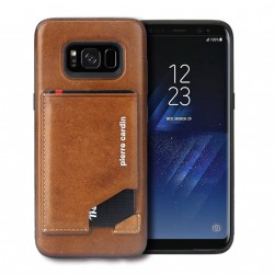 Pierre Cardin Samsung S8 cover case real leather stand card slot brown