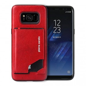 Pierre Cardin Samsung S8 Case Genuine Leather Stand Card Slot Red