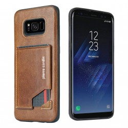 Pierre Cardin Samsung S8 Plus Cover Case Genuine Leather Stand Card Slot Brown
