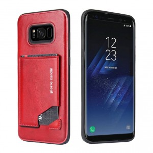 Pierre Cardin Samsung S8 Plus Case Genuine Leather Stand Card Slot Red