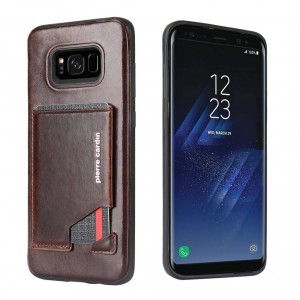 Pierre Cardin Samsung S8 Plus Cover Case Genuine Leather Stand Card Slot Dark Brown
